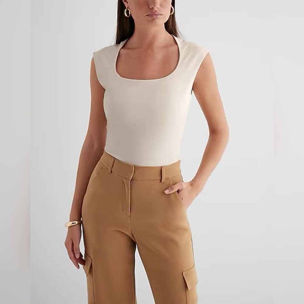 Express Faux Leather Scoop Neck Bodysuit.